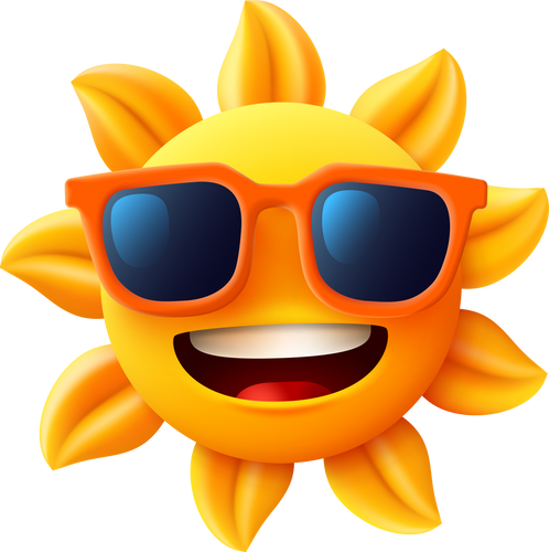 Sun Emoji Sunglasses. Happy Sun with sunglasses.
