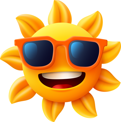 Sun Emoji Sunglasses. Happy Sun with sunglasses.